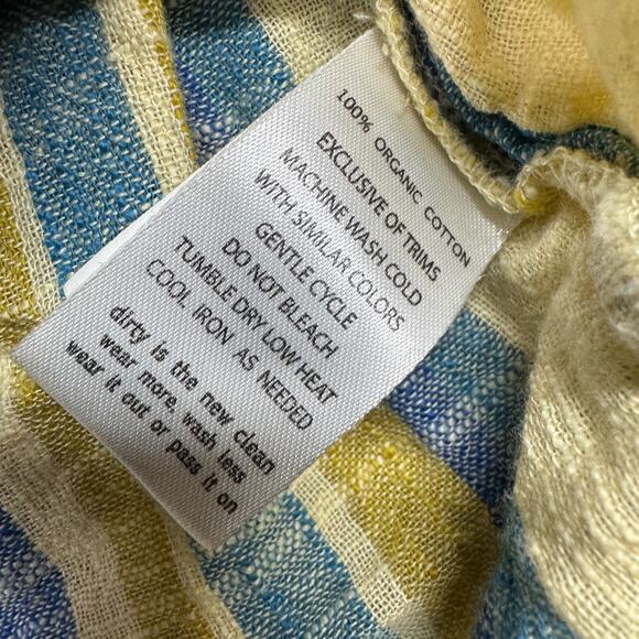 Toad&Co Womens Button Shirt Stripe Camp Cove Organic Cotton M Yellow Blue Top - Picture 2 of 5
